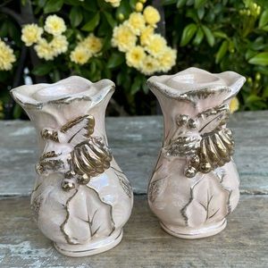 Hand Painted Betson pink Candle Holders ~ Porcelain